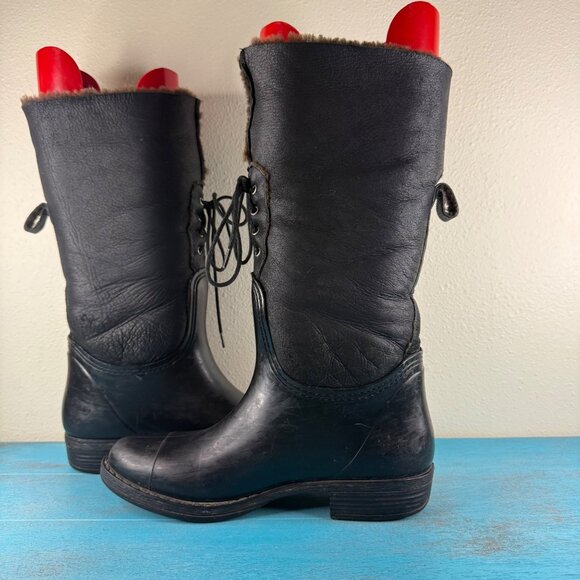 VELETTO Rubber & Suede Lace Up Fur Lined Boots sz 38 US 7.5 - Picture 5 of 9